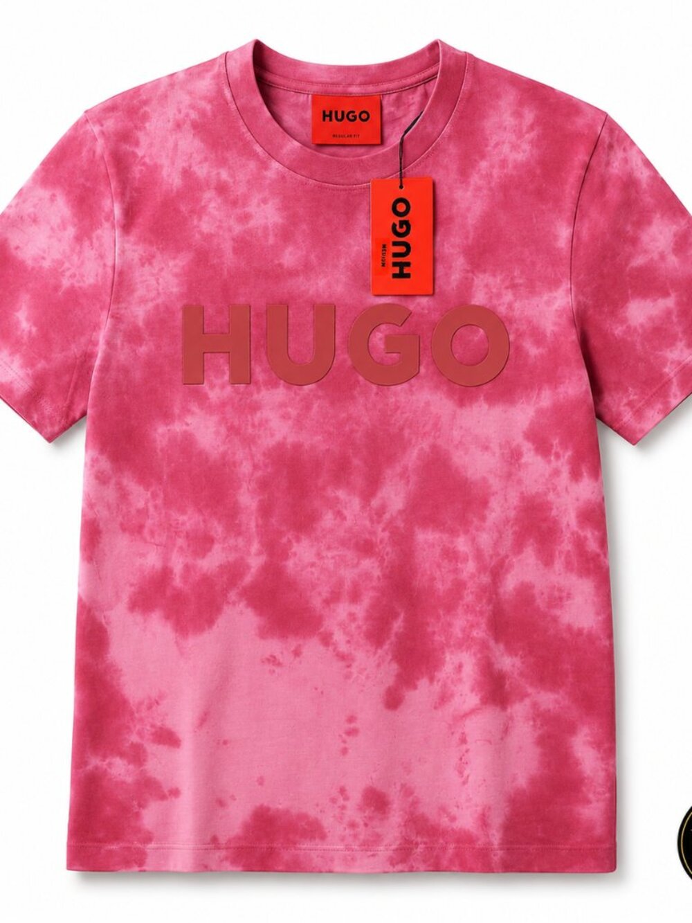 HUGO Men’s Pink Tie Dye Logo T-Shirt NWT | Designer Graphic Tee